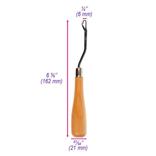 Craft County Bent Latch Hook Tool – Latched Rugs and Gridded Projects – Comfortable Grip – Natural Wood Handle