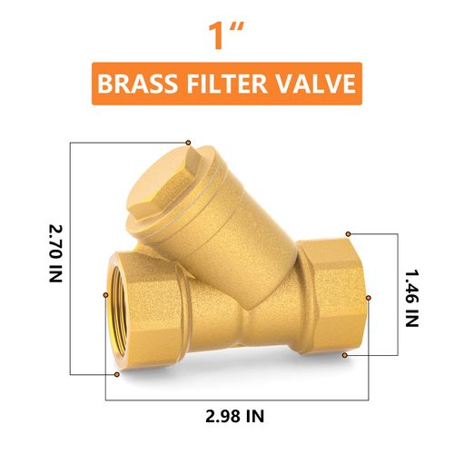 GASHER 2PCS Brass 1" Female Y Strainer Mesh Filter Valve for Water Oil Separation