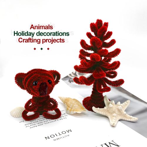 BlingKingdom 100pcs Fluffy Pipe Cleaners Chenille Stems Pipe Cleaners Craft Supplies for Making Wreaths, Christmas Decorations, Animals, Flowers, Creative Handmade DIY Art Craft Project - Red