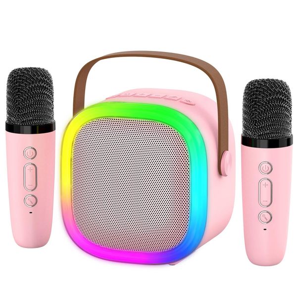 Karaoke Machine for Kids Adults, Portable Bluetooth Speaker with 2 Wireless Microphones and LED Lights, Kids Toys Birthday Gifts for Girls Boys Ages 4, 5, 6, 7, 8,9,10,11,12+ Years