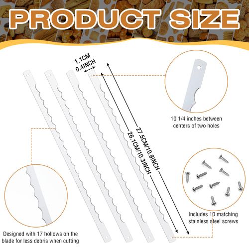 Lasnten 4 Pcs Bread Bow Knife Blades Stainless Steel Replacement Blade Serrated Bread Blade with Screws for Wooden baking Knife
