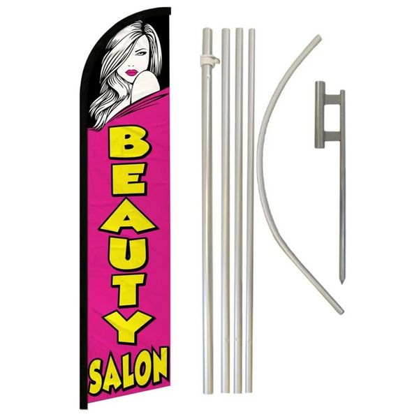Beauty Salon Windless Advertising Banner Flag & Pole Kit