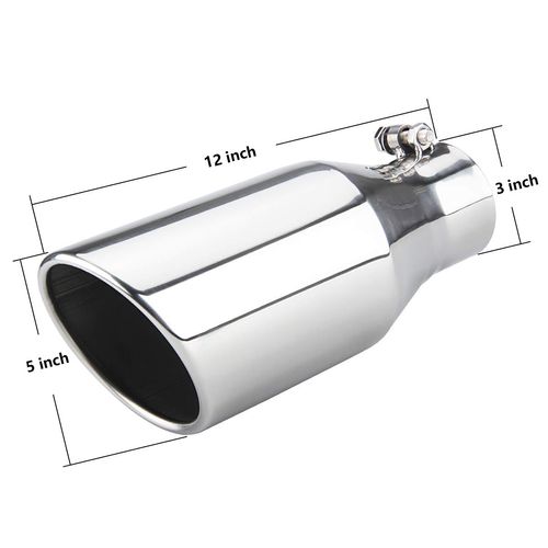 LCGP Exhaust Tip 3" Inlet 5" Outlet 12" Overall Length, Bolt On, Stainless Steel Polished Exhaust Tail Pipe
