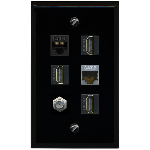 RiteAV CAT6 CAT7 Coax 3 HDMI Flat/Solid Wall Plate [Black]