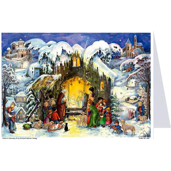 Postkarten Adventskalender/Weihnachtskalender mit Bildern "Jesus ist geboren"