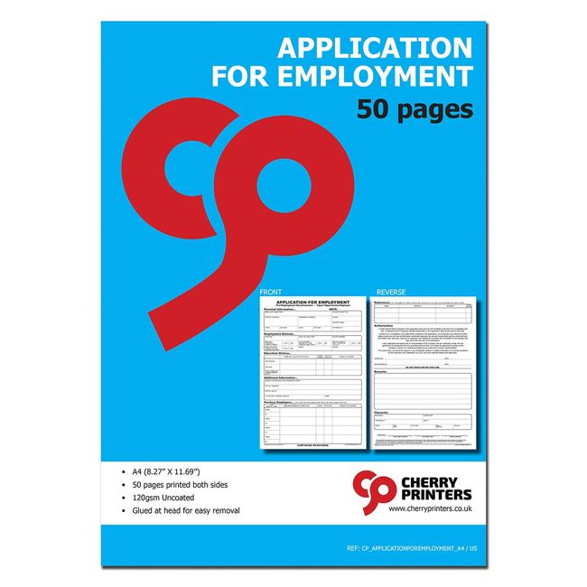 Cherry Applications for Employment, 50 Applications/Pack, 8.27 x 11.69 Inches