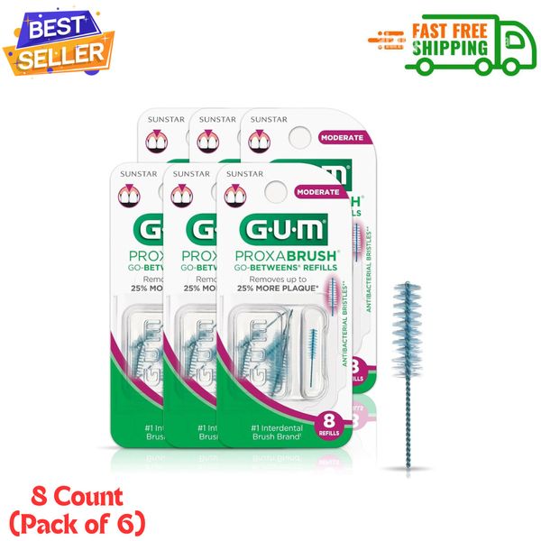 GUM 612A Proxabrush Go-Betweens Interdental Brush Refills Moderate 8 Ct - 6pk...