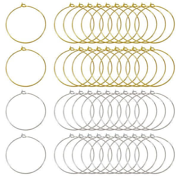 TOAOB 200pcs Wine Glass Charm Rings Silver Tone and Golden Earring Beading Hoop 25mm for Craft Making Party Favor