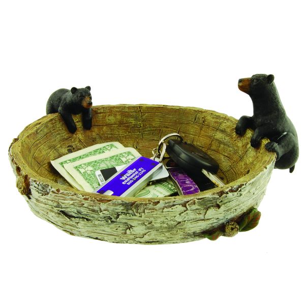Wilcor Bear Bowl Black, 9.5-inch Resin Rectangular Bowl for Small Items