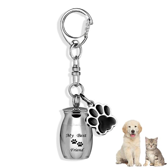 Ashes Pendant Locket Pendant Memorial Waterproof Hollow High Seal Durable Cremation Keychain Mini Urn Urn Urn Accessories Capsule Necklace for Men Women Pet Dog Cat Keepsake (English-My Best Friend,Silver)