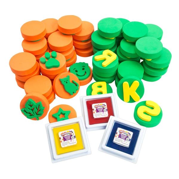 Colorations Stamping Kit, Letters, Numbers Shapes and Stamp Pads