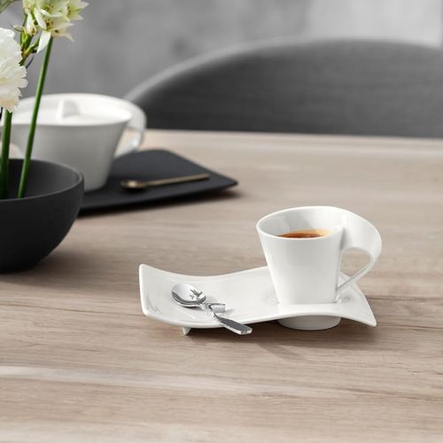 Villeroy & Boch New Wave Coffee Espresso Set, 3 Pieces, Premium Porcelain, White, Metal, 28.5 x 25.8 x 1.35 cm