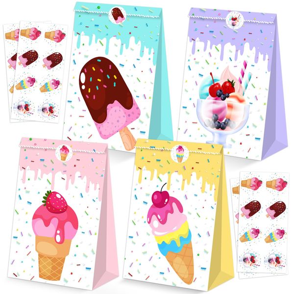 24Pcs Ice Cream Party Favor Bags Summer Goodie Bags Ice Cream Party Supplies Summer Party Favors for Kids Ice Cream Cone Party Favor Bags Ice Cream Party Decorations