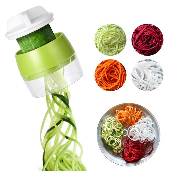 AUAUY Handheld Spiralizer Vegetable Slicer, Upgrade 4 in 1 Adjustable Spiral Slicer, Veggie Spiral Cutter Pasta Spaghetti Maker for Carrot, Fruit, Cucumber, Potato, Pumpkin, Zucchini, Noodle