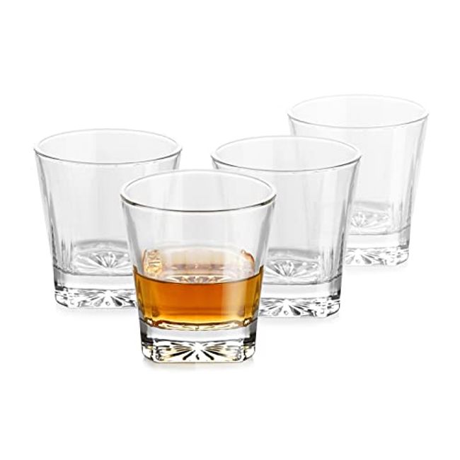 LUXU Whiskey Glasses(Set of 4)-11 oz sculpted Scotch Glass,Old Fashioned  Glasses,Crystal Bourbon Rock Glasses,Large Bar Glasses,Unique Glassware  Tumblers for Cocktails 