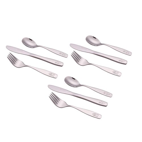 Exzact Childrens Cutlery 9pcs Stainless Steel Kid Cutlery/Todler Silverware 3 x Forks, 3 x Safe Dinnerknives, 3 x Spoons - Dog Cat Bunny Design Engraved - Dishwasher Safe