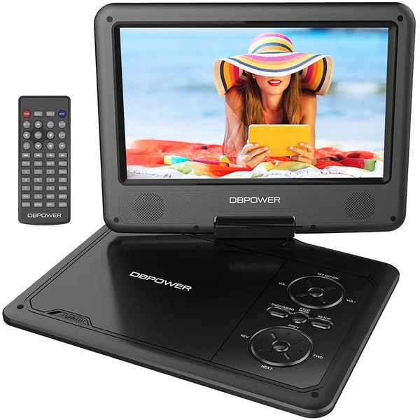 【Upgraded】DBPOWER Portable DVD Player with 9.5'' HD Swivel Screen, Supports SD Card/USB/CD/DVD with AV IN/OUT and Earphone Port, 5-hour Built-in Rechargeable Battery, Suitable for Car Headrest Mount