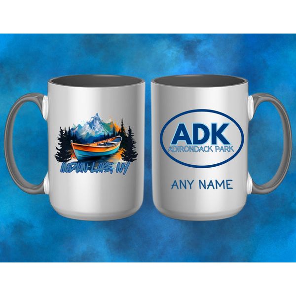 PERSONALIZED ADK MOUNTAINS WITH CANOE COLOR SPLASH 15oz Coffee Mug