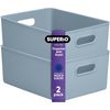 Superio 15L Medium Ribbed Storage Bin- Plastic Storage Bin  (2 Pack, Stone Blue)