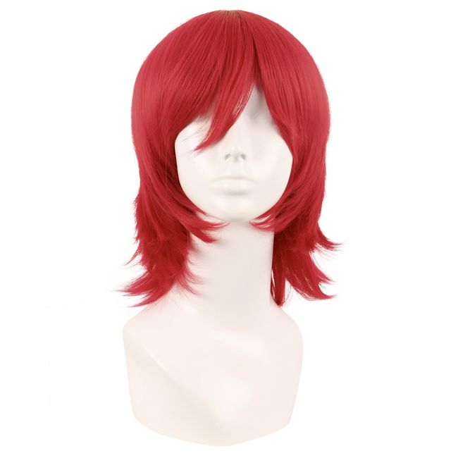 MapofBeauty 14 Inch/35 cm Short Cosplay Wolf Tail Synthetic Side Bangs Party Wig (Red)