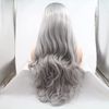 Ombre Gray 2 Tones Synthetic Lace Front Wig Dark Roots Long Loose Wave Silver Grey Replacement Hair Wigs For Women Heat Resistant Fiber Hair Half Hand Tied (24 Inch, loosewave/lace front wig)