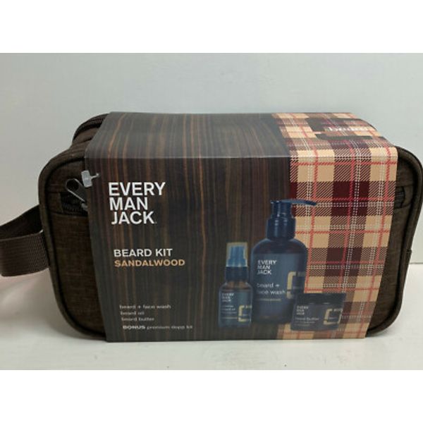 New Every Man Jack Sandalwood Beard Kit - Bonus Premium Dopp Kit ( Gift Idea )