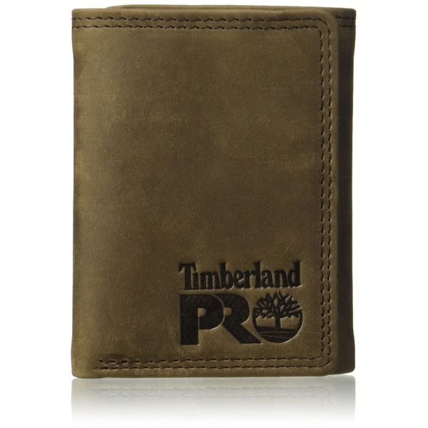 Timberland PRO Men's Leather Trifold Wallet with ID Window, Dark Brown/Pullman