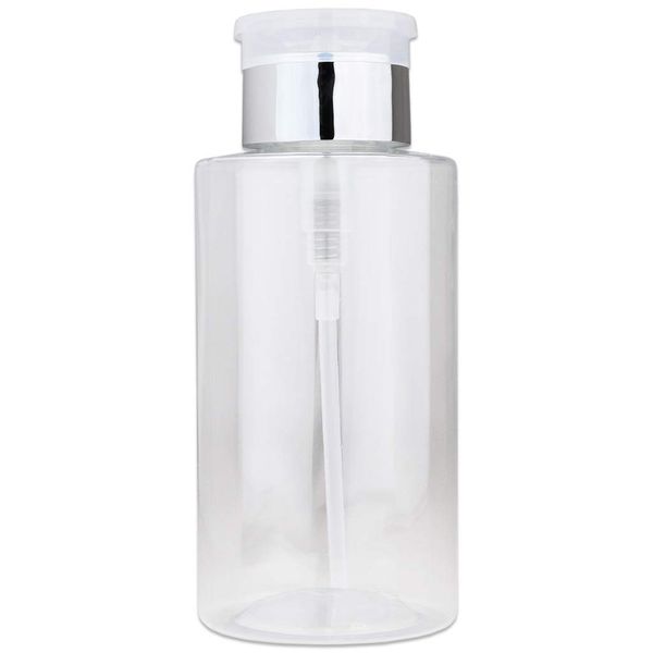 10oz PANA Silver Push-Down Dispenser Bottle - 1 Bottle - Empty Refillable Pump Bottle for Nail Polish Remover Liquid