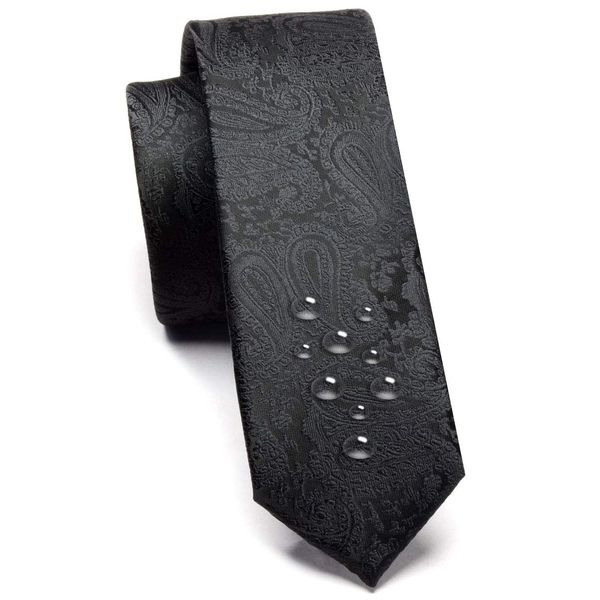 GUSLESON 2" Solid Black Floral Ties Classic Paisley Men's Slim Skinny Necktie（0788-10）