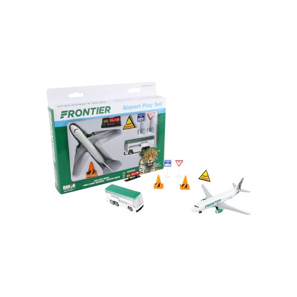 Daron Frontier Airlines Spot The Jaguar Airport Playset with Die-Cast Metal Model Airplane with Plastic Parts, Cars and Transportation Toys for Kids Ages 3+