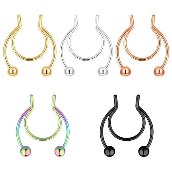 Fzroezz 20G Fake Nose Rings Hoop Clip-on Stainless Steel Septum Jewelry Non Piercing Fake Cartilage Earring Lip Rings Faux Nose Ring Piercing Jewelry for Women Men (Set F)