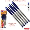 SAINO 5 x 0.7mm Tip Tri-Fit Triangular BLUE Ballpoint Pens Smooth Fine Writing
