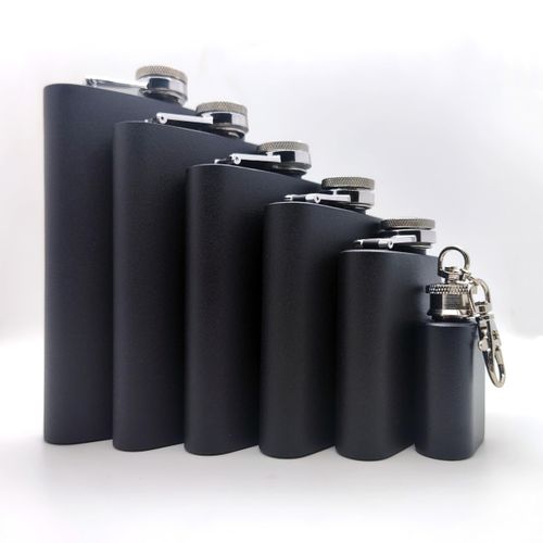 CNFLASK 304 Stainless Steel Matte Black Powder Coating Hip Flask & SST Lid Black Whiskey Flask (5oz)