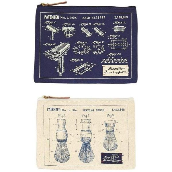 Blueprint Canvas Zipper Pouches | Set of 2 | Men's Gift, Gift for Him - Hair Clipper and Shaving Brush