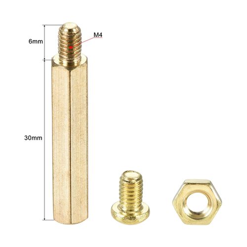 sourcing map M4 Hex Brass Standoff Spacer 30mm+6mm Male-Female Threaded Pillar Screw Nut Kit for PCB Motherboard Computer Circuit Board, 10 Sets