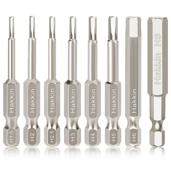 Hakkin 8Pcs Hex Allen Key Bit Set S2 Steel Hex Bits Magnetic Hex Head Allen Wrench Drill Bit Set 1/4" Hex Shank 50mm Metric Inner Hexagon Screwdriver Bit Set for Assembling IKEA Furniture