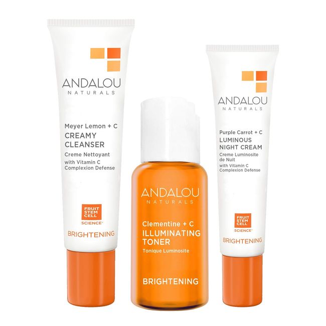 Andalou Naturals Organic Botanical Trial Kit, Lotion, Facial Cleanser, Natural Fruit Stem Cells, Brightening Trial Kit 2019