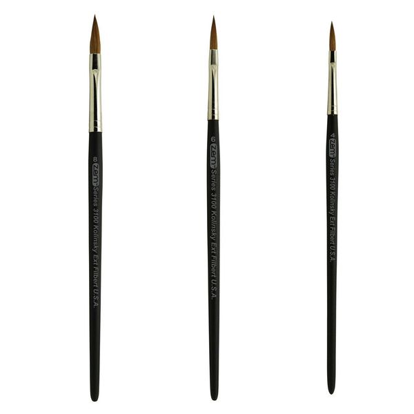 AS-80 Kolinsky Pure Sable Long Filbert Brush  Set 3 pcs