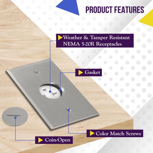 ENERLITES Screw Cap Cover Floor Box kit, 5” x 2.86” 1-Gang, 20A Tamper-Weather Resistant Receptacle Single Outlet, Watertight Gasket, Corrosive Resistant, UL Listed, 975547-SS, Stainless Steel