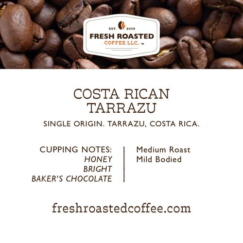 Fresh Roasted Coffee, Costa Rican Tarrazu, 12 oz, Medium Roast, Kosher, Whole Bean
