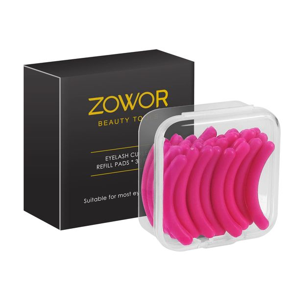 Zowor Rose Red Eyelash Curler Refills Pads-30 Pcs Silicone Replacement Refills Eye Lash Curler Pads for Universal Eyelash Curler with a Clear Storage Box