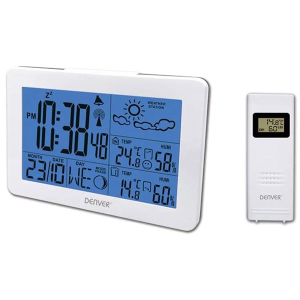 Denver Stazione Meteo Automatica WS-530WHITE. Wireless meteorológica. Termometro igrometro Digitale per la misurazione della Temperatura e dell'umidità Interna/Esterna. Previsioni di Tempo.