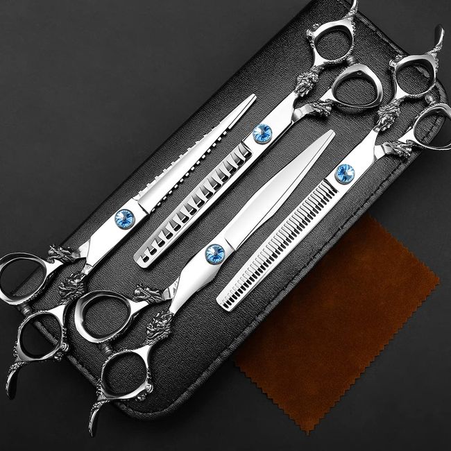 Professional 440C Hair Cutting Shears Salon Hair Cutting Scissors Sets - Straight Thinning Texturizing Scissor for Barber or Home Use