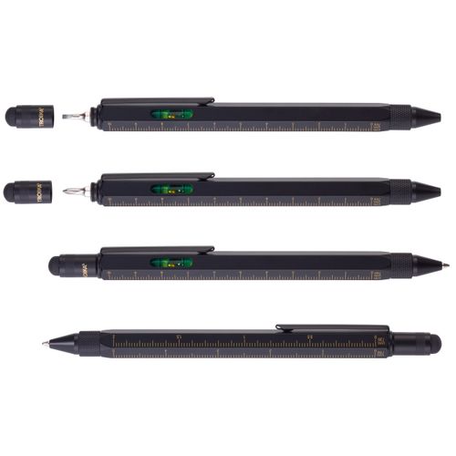 Troika CONSTRUCTION Multitasking Ballpoint Pen - PIP20/BG - Black/Gold - Centimetre and Inch Ruler - 1:20 m and 1:50 m Scale - Spirit Level - Slotted and Phillips Screwdriver - Stylus