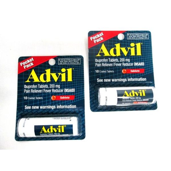 2 Pack of Pocket Pack Advil Pain Reliever / Fever Reducer Ibuprofen Gel Caplets 200mg - 10 Coated Tablets PER Pack (20 Tablets Total)