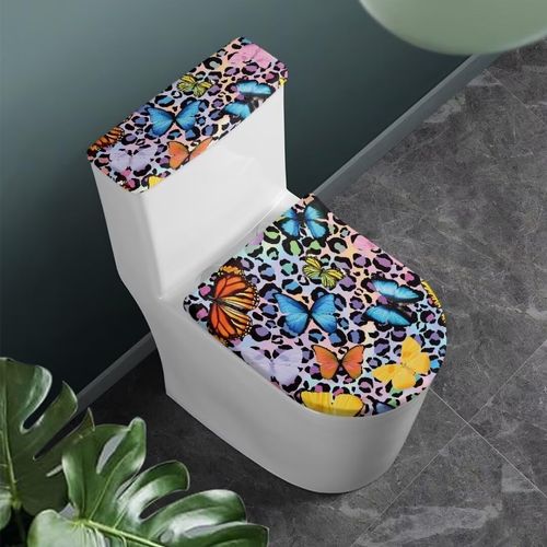 FUIALDOLG Toilet Dustbin with Lid Bathroom,Leopard Butterfly Toilet Lid Protector Set Toilet Tank Lid Dust Cover Standard Toilet Lids for Bathroom Machine Wash Home Decor