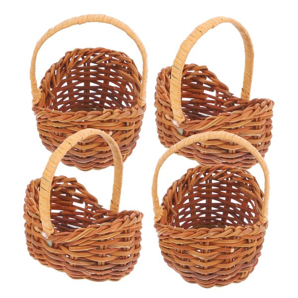 LABRIMP 4pcs Mini Basket Mini Rattan Picnic Baskets Flower Girl Baskets Mini Rattan Baskets Grocery Tote Basket Baby Baskets for Storage Miniature Basket Baby Girl Doll House Small House