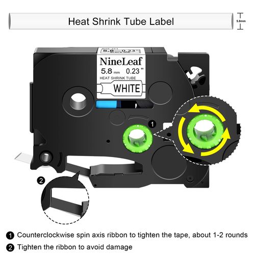 NineLeaf 3 Pack Compatible for Brother Heat Shrink Tube Label Tape 5.8mm HSe-211 HSe211 HS211 HS-211 HSE Black on White for P-Touch PT-E300 E500 E550W E800W P900 H500 Label Maker use in Cables Wires