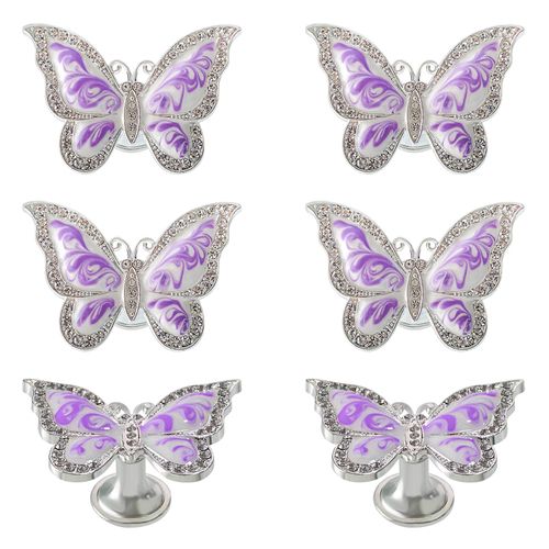 Butterfly Cabinet Knobs,6 Pieces Butterfly Knobs Single Hole Pulls Handles Decorative Door Cabinet Drawer Cupboard Furniture Door Wardrobe (Purple)