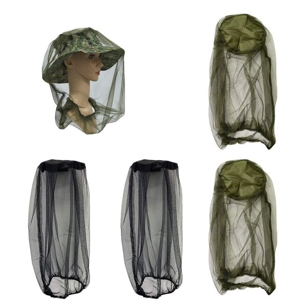 4Pcs Mosquito Head Net Anti Insect Midge Net Head Cover, Head Net Mesh for Outdoor Hiking Camping Fishing(Green, Black)